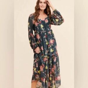 Anthropologie Dark Floral Long Sleeve Dress